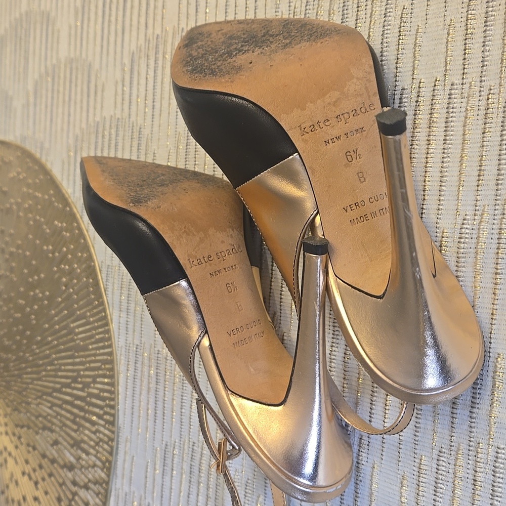 Euc Kate Spade Heels 6.5 Black And Rose Gold - Picture 5 of 6
